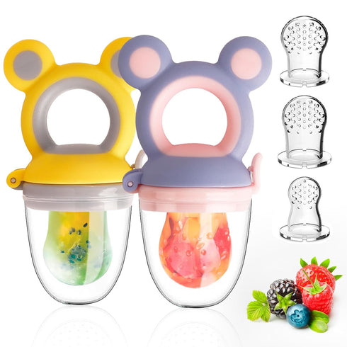 Baby Solids/Frozen Fruit Feeder Pacifier, Infant Teether Toy 4M+, BPA-Free Silicone Pouch & Nipple, Safely Introduce Solids, Teething Relief, 2-Pa...