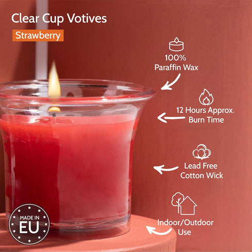 HYOOLA Clear Cup Scented Votive Candles - Strawberry - 12 Hour Burn Time - 4 Pack - European Made...
