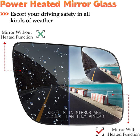 Passenger Right Side Heated Mirror Glass Fits for Ford Explorer 2011 2012 2013 2014 2015 2016 2017 with Rear Holder Replacement for BB5Z17K707A...