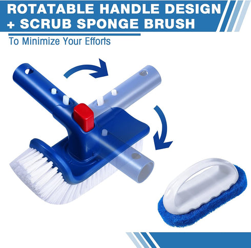 2 Pieces Corner and Step Pool Round Brush 180 Degree Rotation Handle Scrub Brush Sponge Brush Sponge Bathtub Pool Scrub Brush for Ground Swimming ...