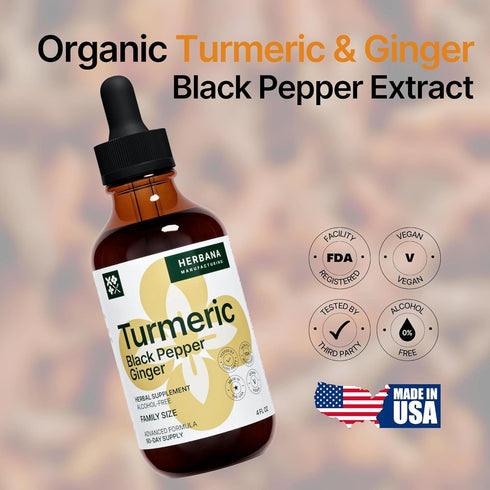 Turmeric 3-in-1 Liquid Extract 4 fl oz - Curcumin & Ginger, Black Pepper - Natural Herbal Supplement - Joints & Muscle Support Drops - Immune and ...