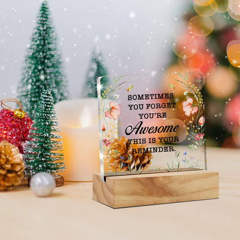 Sometimes You Forget You're Awesome Desk Decor Acrylic Desk Sign Inpirational Acrylic Plaque Home Office Desk Shelf Decoration Gift 4.7"x4.7"...