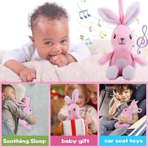 On-The-Go Pull Down Hanging Music Soothing Musical Pulldown Toys 3-in-1 Infant Play Mat for Tummy Time?Accompanying Sleep, Lullaby, Pink Rabbit?Mu...