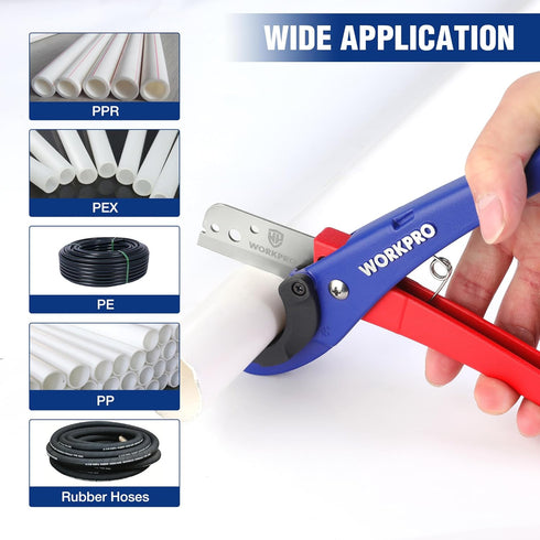 WORKPRO PEX Cutter with Sharp Blades, Hose Cutter with 1/8"-1-5/8" Cutting Capacity, Can be cut at 45° or 30°, Tubing Cutter for PPR, PE, PP, and ...
