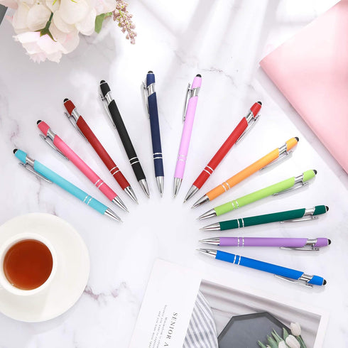 12 Pieces Ballpoint Pen with Stylus Tip, 1.0 mm Black Ink Metal Pen Stylus Pen for Touch Screens, 2 in 1 Stylus Ballpoint Pen (Mixed Color)...