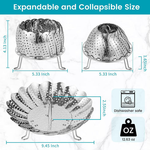 DELUXE Vegetable Steamer, Collapsible and Expandable Stainless-Steel Steam Basket Insert Rack for Steaming Food, Compatible with Instant Pot 3, 6,...