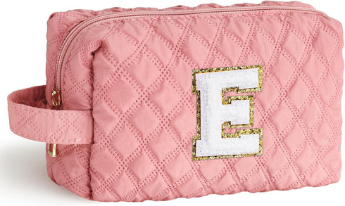 Travel Makeup Bags for Women - Initial Pink Girls Makeup Bag Makeup Pouch Makeup Bag Travel Must Haves Cute Makeup Bag Best Friend Birthday Brides...