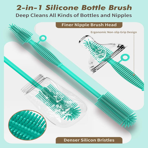Bottle Brush and Straw Cleaner Set Silicone,Soft Baby Bottle Cleaner Brush,Bendable Straw Cleaning Brush,Long Handle Bottle Brushes for Cleaning (...