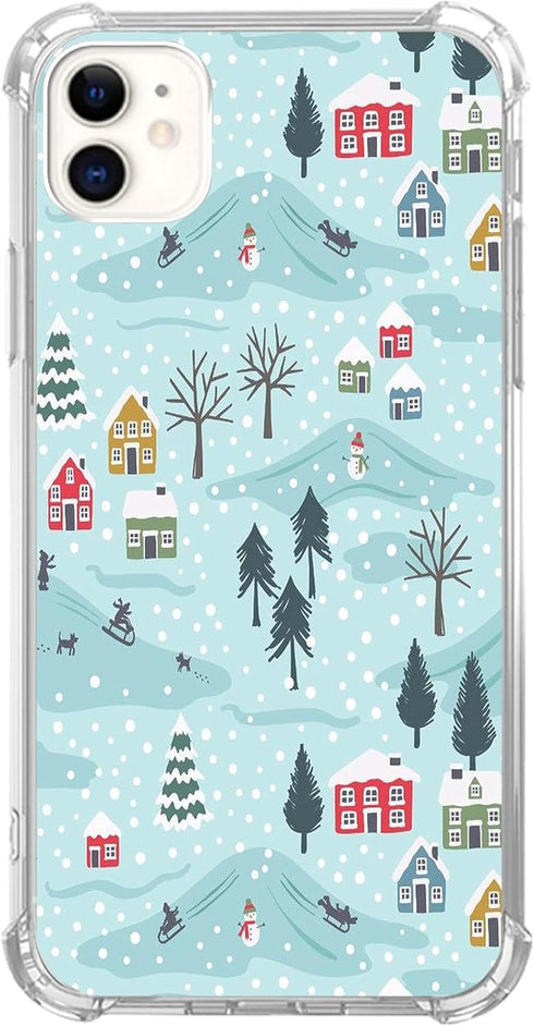 Winter Village House Phone Case Compatible with iPhone 12/iPhone 12 Pro, Cute Christmas Trees Snowman Cover for iPhone 12/iPhone 12 Pro, Cute TPU ...