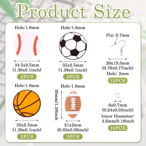 Beadthoven DIY 4 Pairs Sports Ball Earrings Making Starter Kit Football Rugby Baseball Basketball Charms Pendants with Earring Hooks Jump Rings Cu...