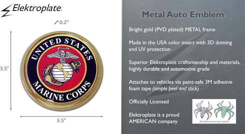 Elektroplate Officially Licensed Large United States Marine Corps Crest All Metal Emblem for SUVs/Trucks | Universal Fit at 3.5" x 3.5" | Weatherp...