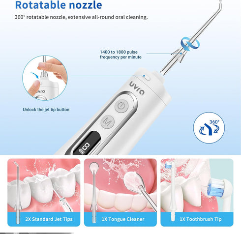 Water Dental Flosser Portable Teeth Cleaner 9 Modes Water Picks 300ml Large Tank Cordless Oral Irrigator Rechargeable Ipx7 Waterproofe High Pressu...
