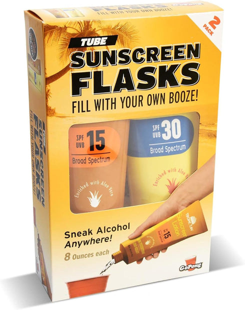 GoPong Sunscreen Flask 2 Pack (16 oz Total) - Hidden Alcohol Travel Flasks - 2 Secret Liquor Containers for Beaches, Cruises, and Sports Events...