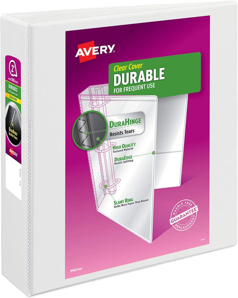 Avery Durable Clear View 3 Ring Binders, 2 Inch EZD Rings, 1 White Binder (09501)...