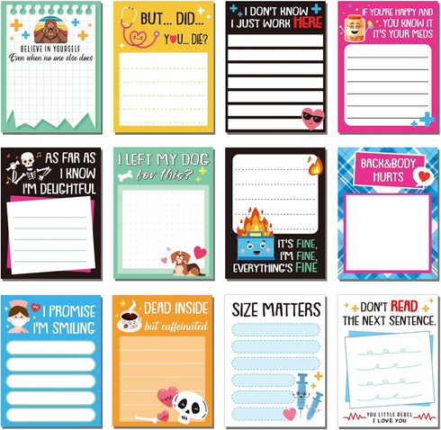 12 Pcs Funny Notepads Cute Self Adhesive Note Pads Sarcastic Sticky Memo Pads Funny Office Supplies for Writing Notes Schedules Diary Lists Cowork...