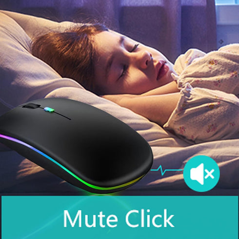LED Wireless Mouse, Slim Silent Dual-Mode 2.4G+BT Rechargable 7-Color Mouse Portable Mobile Optical Office Mouse with USB Receiver, 3 Adjustable L...