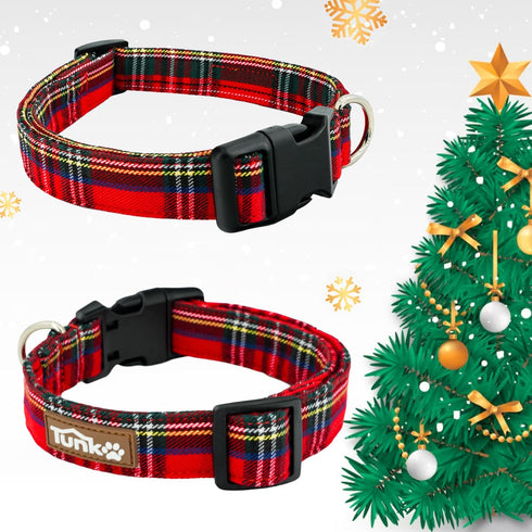Christmas Plaid Dog Collar, Cute Adjustable Red Collar for Boy and Girl Dogs, Dog Collar with Strong Plastic Buckle - for Small Medium Large Pets,...