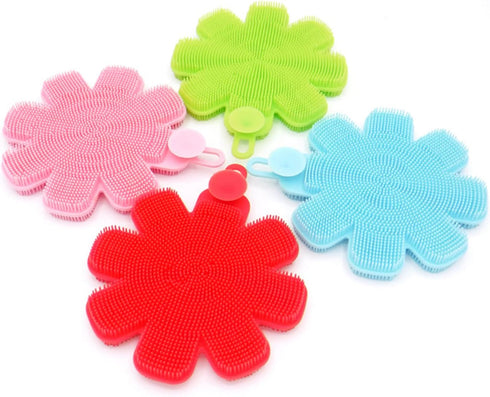 Silicone Sponge Dish Washing Kitchen Scrubber?Dishwashing Brush Silicone Kitchen Brush Flower Shape Cleaning Brushes for Home Restaurant (1, Rando...