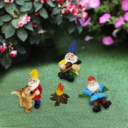 Dance Miniature Garden Gnome Set of 4 Fairy Garden Gnomes Accessories Campfire Little Garden Gnomes Outdoor Small Garden Gnome Figurines Ornaments...
