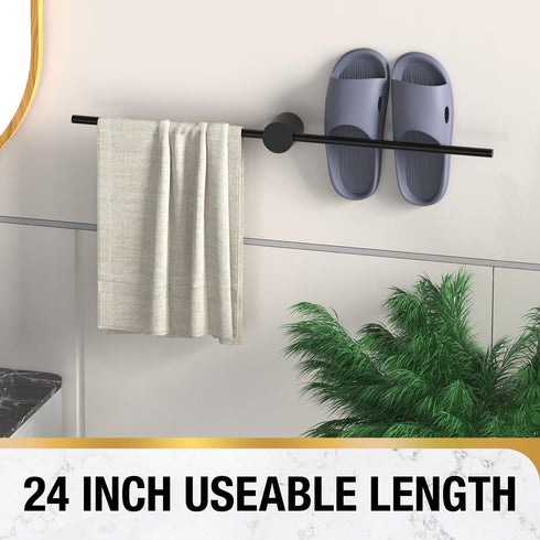 HITSLAM 24 Inch Matte Black Towel Bar, SUS304 Stainless Steel Single Base Towel Rack Wall Mounted, Modern Home Decor Bathroom Towel Holder with Ha...