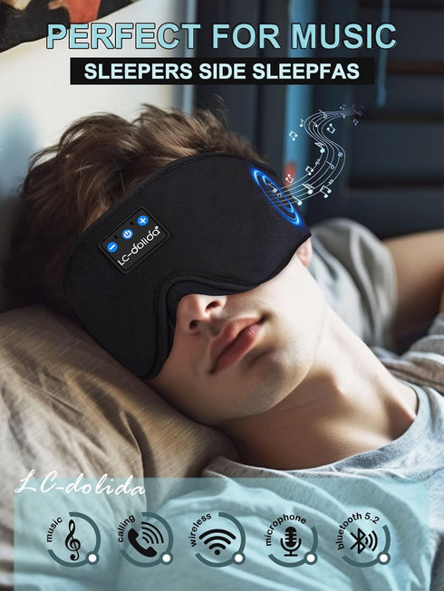 LC-dolida Sleep Headphones, 3D Sleep Mask Bluetooth Wireless Music Eye Mask, Sleeping Headphones for Side Sleepers Sleep Mask with Bluetooth Headp...