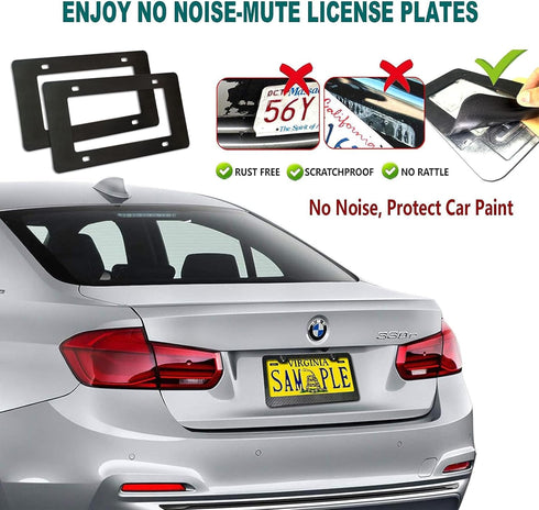 Aootf Carbon Fiber License Plate Frames- Heavy Duty Black Aluminum Car Tag Cover Printed Carbon Patterns, 2 Pack Front & Rear Holders Mount Hardwa...