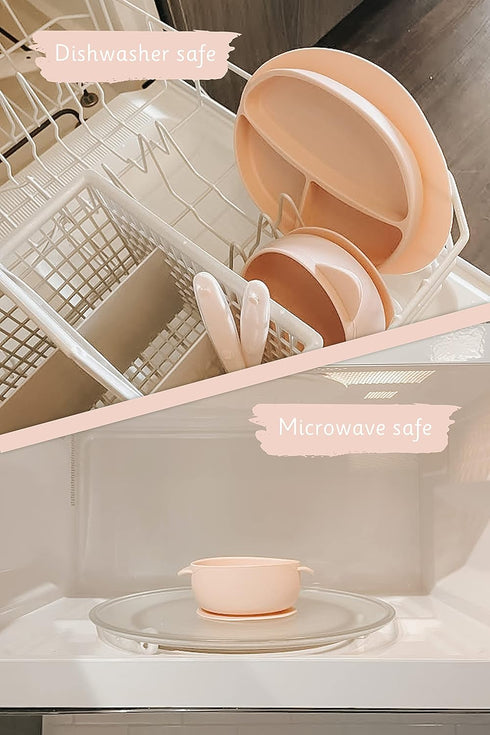 Suction Toddler Plates & Bowls Complete Set w/Spoon- BPA Free 100% Food Grade Silicone- Microwave & Dishwasher Safe Baby Suction Plate, Suction Bo...
