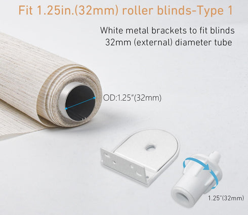 Rollerhouse 32mm Roller Blind Repair Kit, Mount Window Shade Brackets, Curtain Roller Blind Accessories for Electric Blinds with 1 1/4" Tube, 1 Pa...