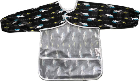 MUMBABY Baby Bib Sleeved Shirt with Pocket 1-3 Years Old Toddler Smock, Waterproof and Washable (White Feather...