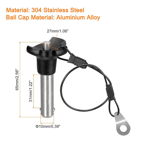 uxcell Ball Locking Pins with Button Handle, 304 Stainless Steel Triangular Cap Push-Button Quick Release Pin with 24.5cm Rope (10mm-31mm)...