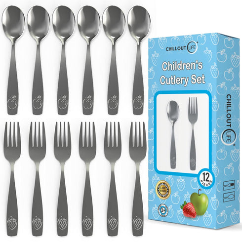Stainless Steel Kids Silverware Set - Child and Toddler Safe Flatware - Kids Utensil Set - Metal Kids Cutlery Set (Includes 6 Small Kids Spoons & ...