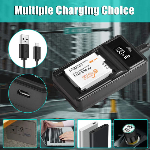 EN-EL12 Battery and LED Charger Compatible with Nikon Coolpix A1000 B600 W300 A900 AW100 AW110 AW120 AW130 S6300 S8100 S8200 S9050 S9200 S9300 S94...