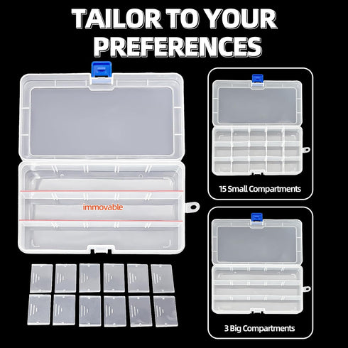 DUOFIRE Plastic Organizer Container Storage Box Adjustable Divider Removable Grid Compartment for Jewelry Beads Earring Container Tool Fishing Hoo...