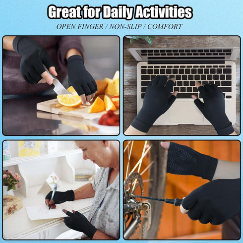 2 Pairs Copper Arthritis Gloves for Carpal Tunnel Pain Relief, Compression Gloves to Alleviate Hand Pain,Swelling,Fingerless Typing Gloves for Rhe...