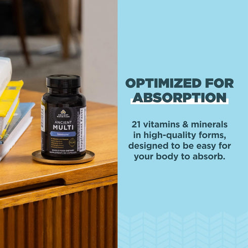 Ancient Nutrition Multivitamin for Immune Support, Immune, 21 Vitamins and Minerals with Vitamin D & C, Turmeric, Supports Immunity, Stress Relief...