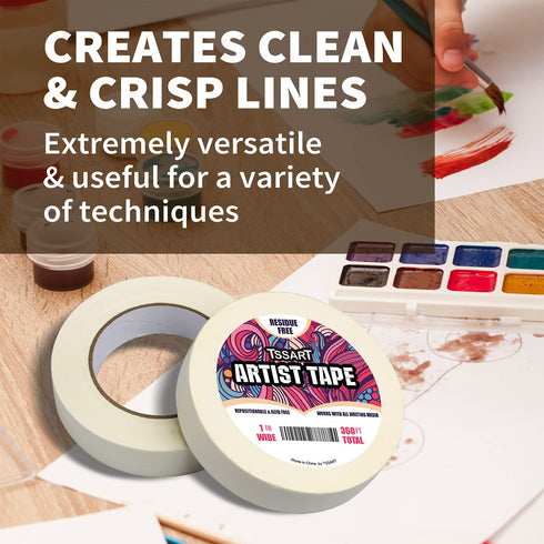 2 Pack White Artist Tape - Masking Artists Tape for Drafting Art Watercolor Painting Canvas Framing - Acid Free 1 Inch Wide 360FT Long Total...
