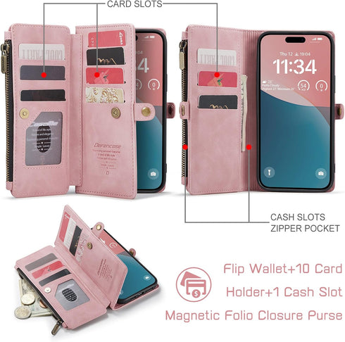 Defencase Compatible with iPhone 13 Pro Max Case Wallet with RFID Blocking Card Holder for Women Men, PU Leather Magnetic Snap Flip Zipper Strap W...