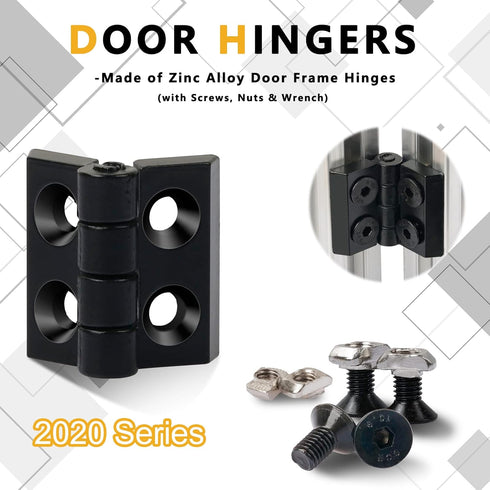 KOOTANS 2 Sets 2020 Series Door Handle and Frame Hinges Install Kit for 20x20 Aluminum Extrusion Profile Slot 6mm-4pcs Zinc Alloy Hinges, 2pcs Alu...