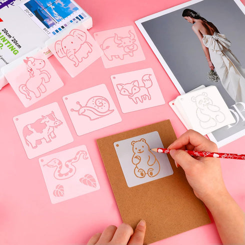 60 Pcs Cute Animals Painting Stencils,Waterproof Drawing Templates for DIY Canvas Fabric Wall Decors Art Set,Reusable Plastic Stencil for Adult DI...