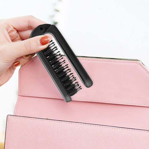 2Pcs Travel Folding Hair Brush, Collapsable Portable Pocket Boar Bristle Hair Brush for Thin Thick Hair, Mini HairBrushfor Men Women Kids Thick Th...