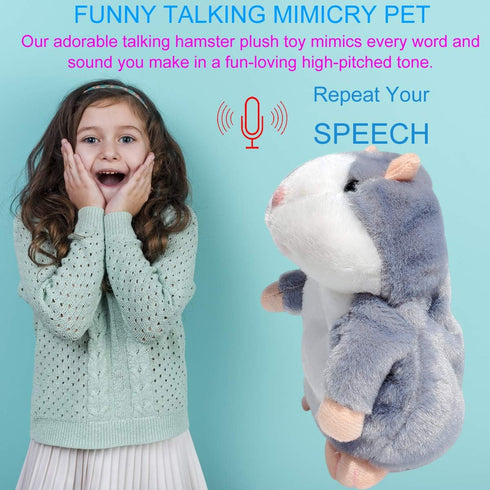 Talking Hamster Repeats What You Say Mimicry Pet Toy Plush Buddy Mouse with Interactive Function, Gift for Kids Birthday and Parties (Gray)...