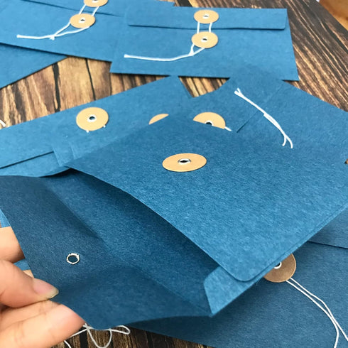 15 Kraft Paper Envelopes Brown Folders Greeting Card/Document/File Envelopes Beautiful Craft Envelopes with Button & String Tie Closure, Blue, 6.7...