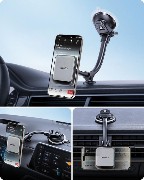 APPS2Car Dashboard Car Mount for MagSafe 17 N54 Magnets, Strong Suction Cup, Anti-Shake Stabilizer, Windshield Gooseneck Long Arm Magnetic Holder ...