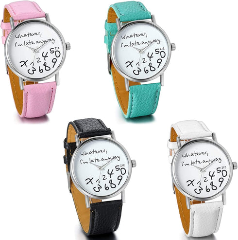 Unisex Female Women Ladies Girls Whatever, I'm Late Anyway Love Gift Leather Strap Watches Quartz Wrist Watch...
