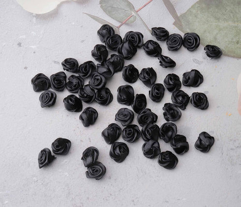 50 pcs Satin Ribbon Roses Mini Flowers Boutique Applique Sewing Embellishment Supplies for DIY Craft Project Scrapbooking Wedding Theme Parties Ho...