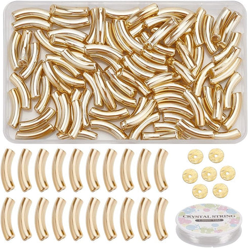 NBEADS about 200 Pcs Acrylic Curved Tube Beads Making Kit, Including 100 Pcs Gold UV Plating Acrylic Tube Beads 100 Pcs Brass Heishi Spacer Beads ...