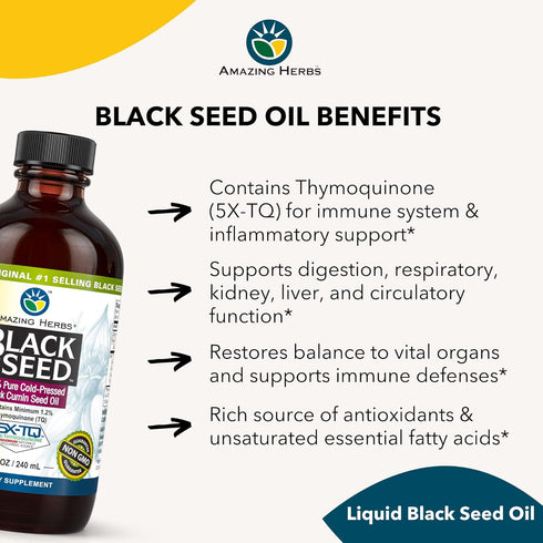 Amazing Herbs Premium Black Seed Oil - Gluten Free, Non GMO, Cold Pressed Nigella Sativa Aids in Digestive Health, Immune Support, Brain Function ...
