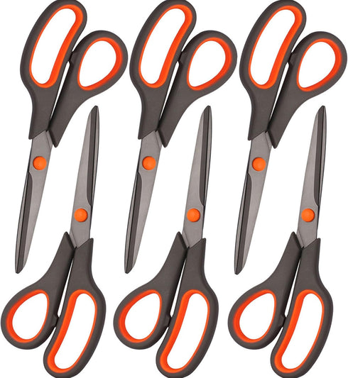 Titanium Scissors Bulk, Rkqoa 8" All Purpose Scissors Pack of 6 - High Performance and Designed for Comfort and Cutting - Sharp to Cut but Soft to...