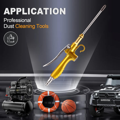 11 Pcs Industrial Air Blow Gun Set with 4.8'' Air Flow Extension, Gold Paint Metal Air Nozzle Kit with 1/4 Inches Standard Quick Fitting, Professi...