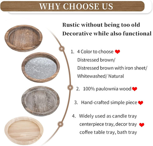 Hanobe Wood Decorative Tray - Round Unfinished Wooden Trays DIY Ottoman Serving Tray Centerpiece Candle Holder for Kitchen Countertop Crafts Art H...